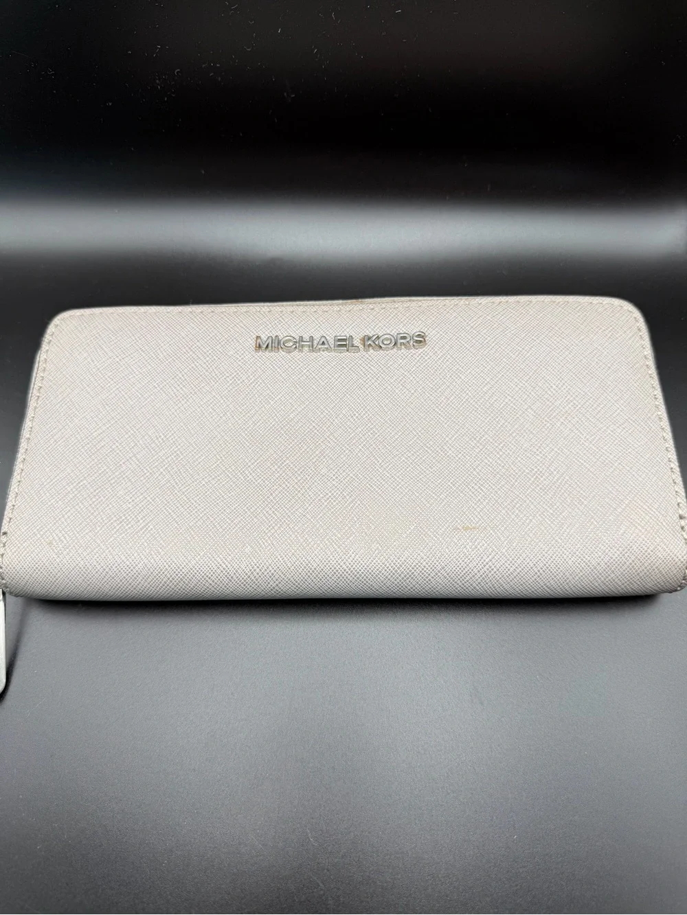 Michael Kors Light Gray Saffiano Zip-Around Wallet